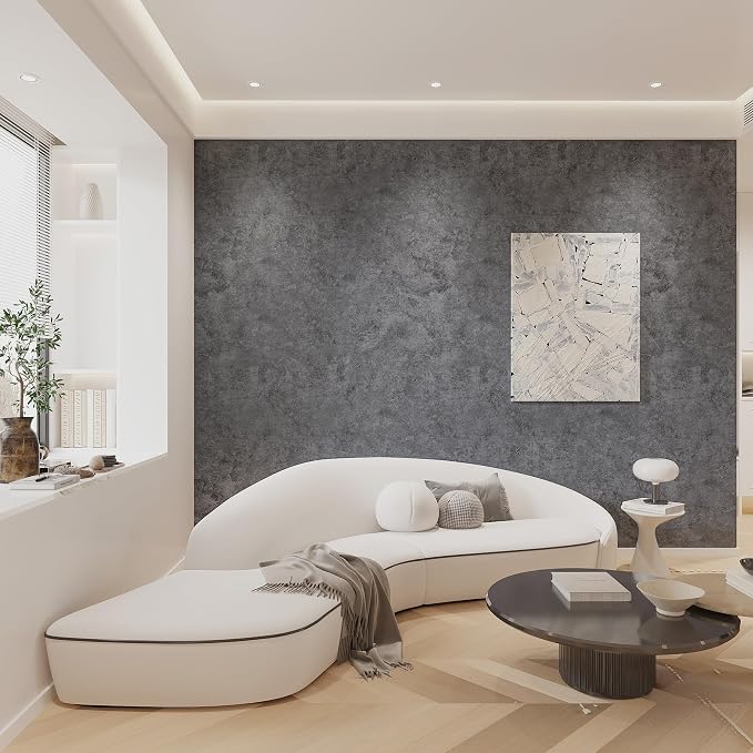 3yecao 16"×354" Thick Grey Concrete Wallpaper Peel and Stick Waterproof Glossy Industrial Gray Concrete Contact Paper Vinyl Wrap Self Adhesive Cement Tile Sticker for Bedroom Bathroom Office Gym Walls