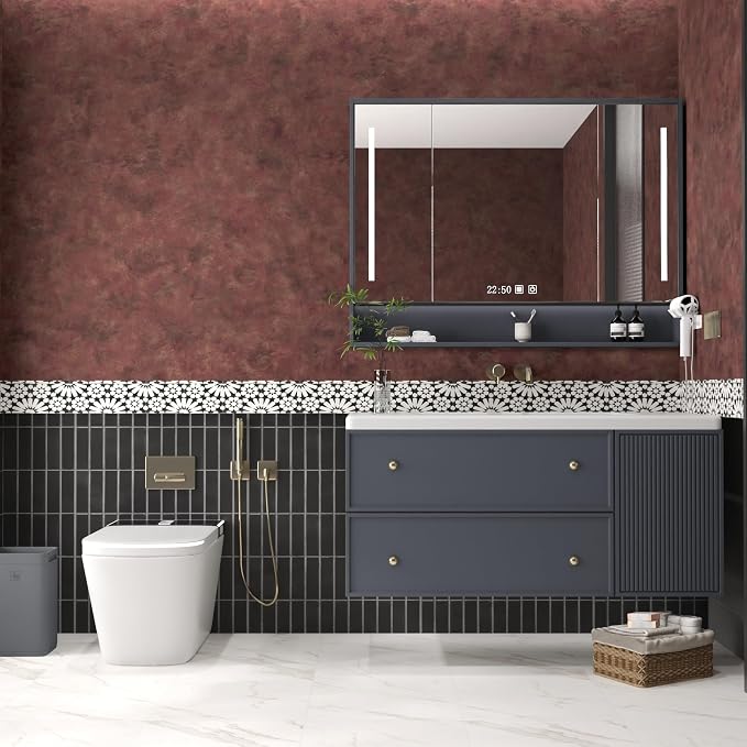 JSEVEM 16"×118" Red Rusty Concrete Wallpaper Peel and Stick Luxury Metallic Industrial Cement Contact Paper Waterproof 3D Textured Adhesive Vinyl Wrap for Countertops Bedroom Living Room Office Walls