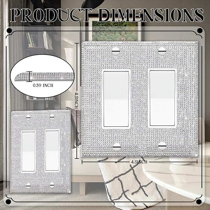 Silver Shiny Silver Rhinestones Switch Wall Plate Double Gang Toggle Light Switch Covers Decorator Plate Outlet Wall Plates
