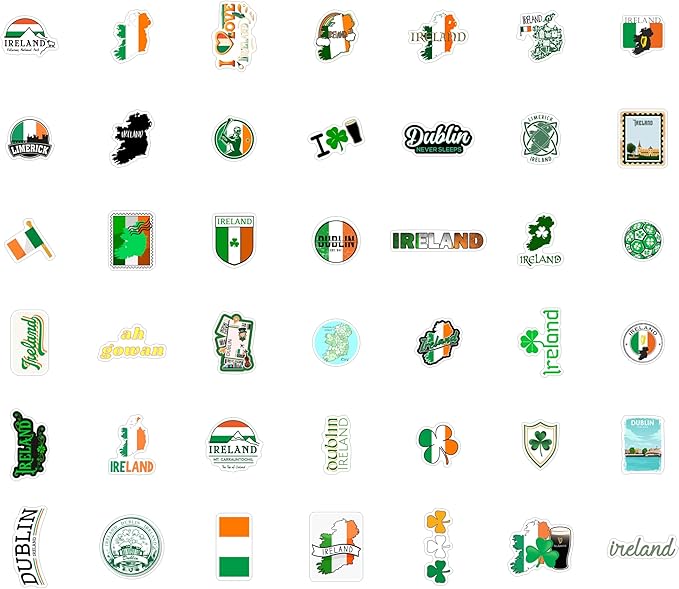 BulbaCraft Ireland Stickers, Irish Stickers for Water Bottle and Laptop - Ireland Party Supplies & Decorations, Waterproof Vinyl Decals, Gifts for Women & Men