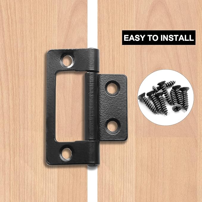 Biaungdo 12 Pack 2Inch x 1Inch Non-Mortise Door Hinge, Cabinet Vintage Furniture Hardware Antique Door Hinge for Wooden Cases, Cabinets, Gift Boxes, Tool Box, Jewelry Boxes (Black)