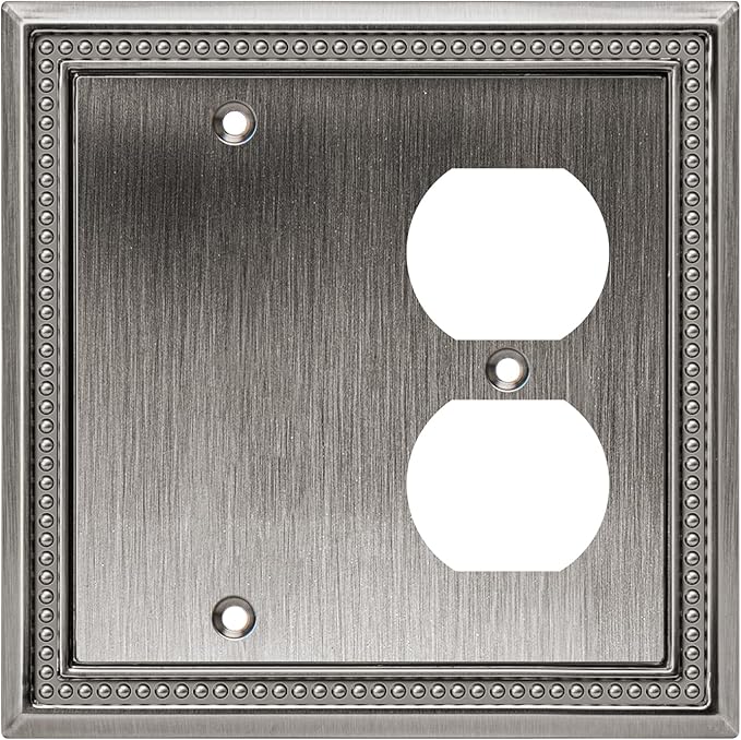 Henne Bery Sunken Pearls Heavy Duty Decorative Wall Plate Switch Plate Outlet Cover (Blank/Duplex, Heirloom Silver)