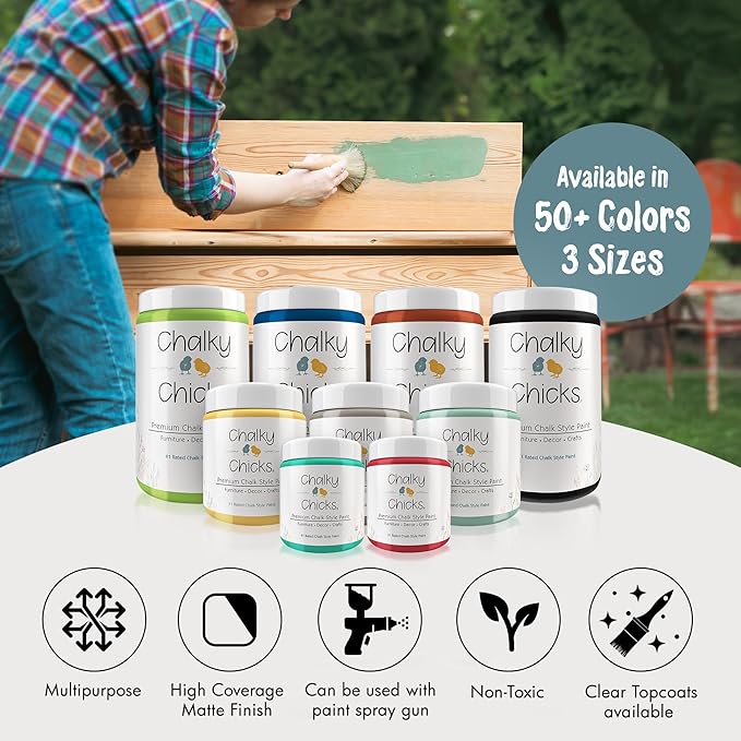 Chalky Chicks 16 Fl Oz Matte Y Blue (Medium Blue) Chalk Paint for Furniture Without Sanding, No Prep Furniture Paint No Sanding All in One for Crafts, Wood, Walls, Cabinet, Metal, Dresser, Farmhouse