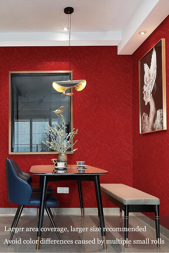 Safiyya Contact Paper Red Silk Wallpaper Textured Self Adhesive Wallpaper Peel and Stick for Bedroom Solid Color Decorative Wall Paper Vinyl Rolls 78.7"x 17.3"
