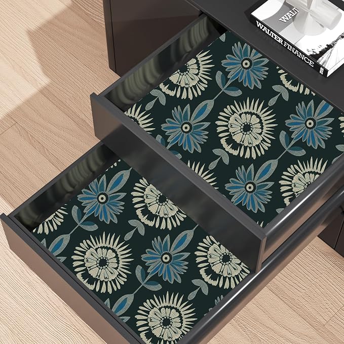 BOKEBEVE Boho Floral Peel and Stick Wallpaper Dark Green 17.5 x 118In | Symmetry Contact Paper Modern Wall Paper for Bedroom Accent Walls Laundry Nursery Pantry Renter Friendly Removable