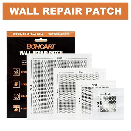Boncart Drywall Repair Kit,Drywall Patch Repair Kit,2/4/6/8inch Self Adhesive Repair Patch,Quick Repair Drywall Large Holes