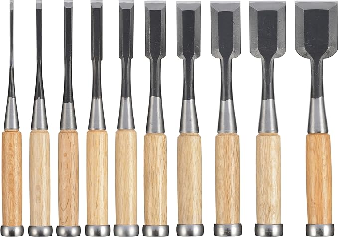 Authentic Japanese Chisel Set of 10 Pieces(3mm,6mm,9mm,12mm,15mm,21mm,24mm,30mm,36mm,42mm),with Leather Rollup Case (3,6,9,12,15,21,24,30,36,42mm)