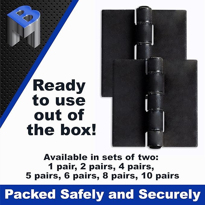 4" Heavy Duty Weldable Hinges | Steel Butt Hinge Design for Heavy Gates & Doors | Long Lasting - Corrosion & Rust Resistant - 4 Pairs