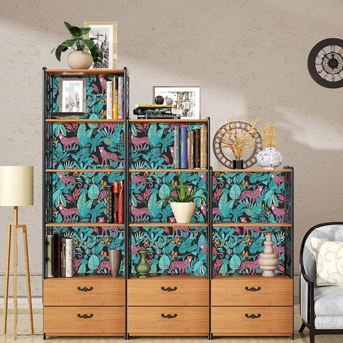 Blue Pink Vintage Leopard Peel and Stick Wallpaper 17.5" x 197" | Waterproof Vinyl Self Adhesive Removable Renter Friendly Floral Contact Paper