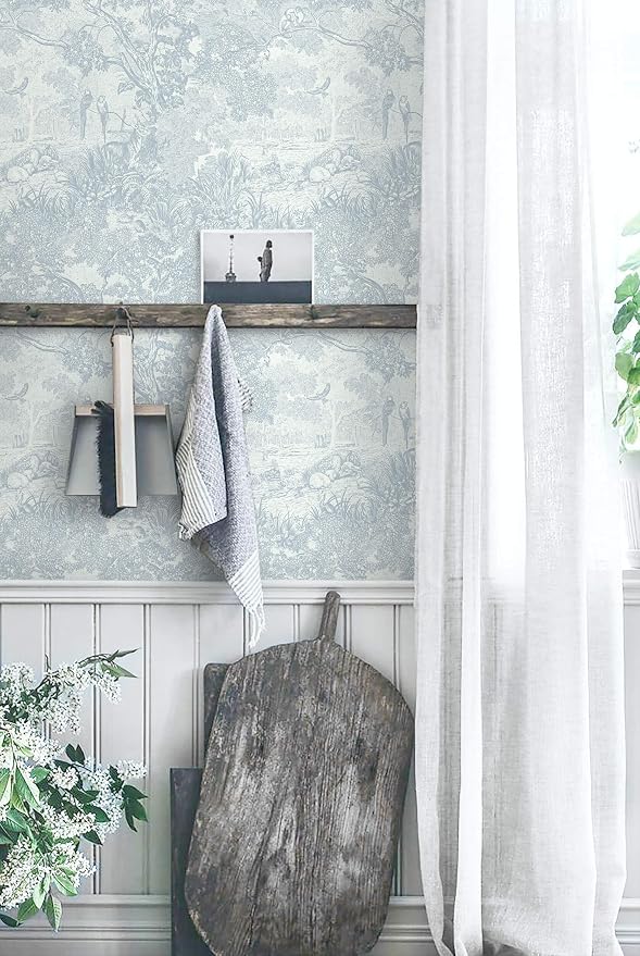 Heroad Peel and Stick Wallpaper Blue and White Vintage Forest Animals Floral Wallpaper Removable Self-Adhesive Contact Paper for Bedroom Living Room Cabinets Decoration Thicken Vinyl 17.3''x78.7''