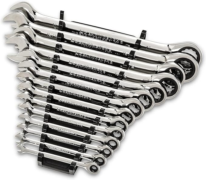 GEARWRENCH 30 Piece 12 Point Ratcheting Combination SAE/Metric (1/4-1 in., 8-24 mm) Wrench Set with Wrench Racks - 86702 (Pack of 2)