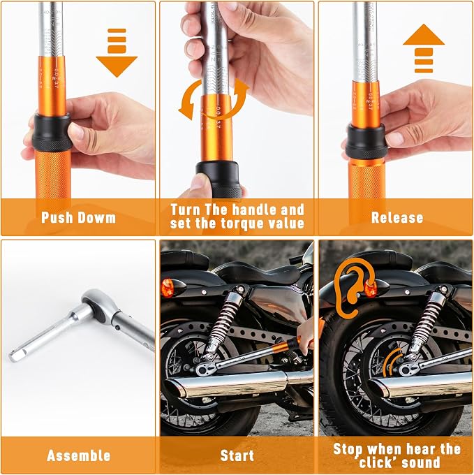 CARTMAN 1/2-Inch Drive Click Torque Wrench, Dual Range Moto Repair Tool Set | Dual range click torque wrench with quick release, reversible ratchet, calibrated accuracy for MTB, e-bike, and moto fix use.