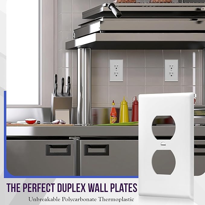 Enerlites 8821-W Duplex Receptacle Outlet Wall Plate, Standard Size 1-Gang, Polycarbonate Thermoplastic, White