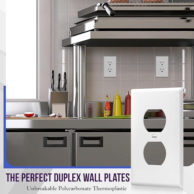 ENERLITES Duplex Receptacle Outlet Wall Plate, Gloss Finish, Size 1-Gang 4.50" x 2.76", Unbreakable Polycarbonate Thermoplastic, UL Listed, 8821-W-40PCS, White (40 Pack)