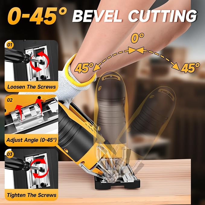Jig Saw Compatible with Dewalt 20V Max Battery (No Battery), Cordless Jig Saw Brushless Jigsaw Tool with LED Light, 0°- 45° Bevel Cuts, 3 Orbital Settings for Straight/Curve/Circle Cutting
