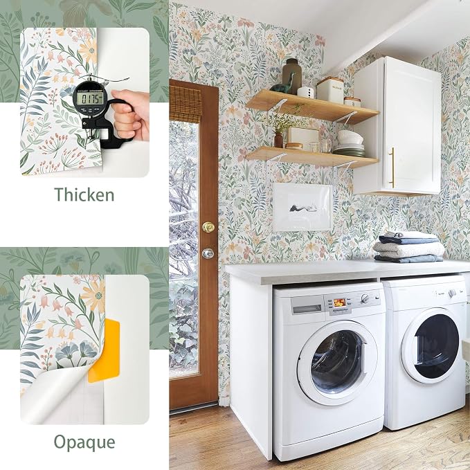 Fititem Floral Peel and Stick Wallpaper Boho Nature Wall Paper 17.3”×197” | Self Adhesive Floral Contact Paper Cabinet Flower Modern Wildflower Wallpaper Removable Waterproof Wallpaper Bathroom Bedroom