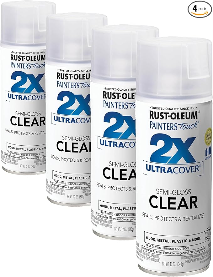 Rust-Oleum 249859 Painter's Touch 2X Ultra Cover Spray Paint, Semi-Gloss Clear, 12 Ounce (Pack of 4)