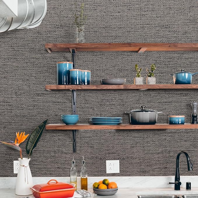 WADILE Grasscloth Peel and Stick Wallpaper 23.6in x 236in, Textured Contact Paper for Cabinets, Faux Linen Wall Paper Pull and Stick, Fabric Vinyl Wallpaper Self Adhesive Brown Gray | Textured contact paper, Faux linen, Vinyl material, Cabinets, Self a...