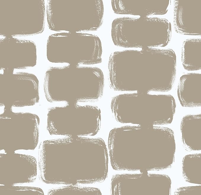 Safiyya 17.3"x393" Peel and Stick Wallpaper Mid Century Modern Abstract Contact Paper Geometric Wall Paper Self Adhesive Removable Wallpaper for Bathroom and Bedroom Vinyl, Light Brown and White