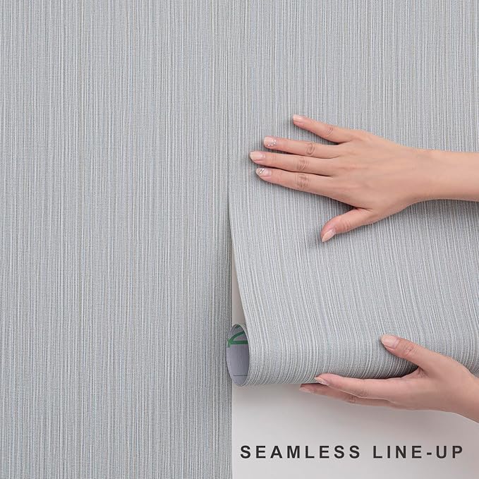 Blue Grasscloth Wallpaper Peel and Stick Fabric Linen Textured 24"x394" Classic Faux Grassweave Upgraded Thick Self-Adhesive Neutral Contact Paper Vinyl Film Liner Roll for Home Use
