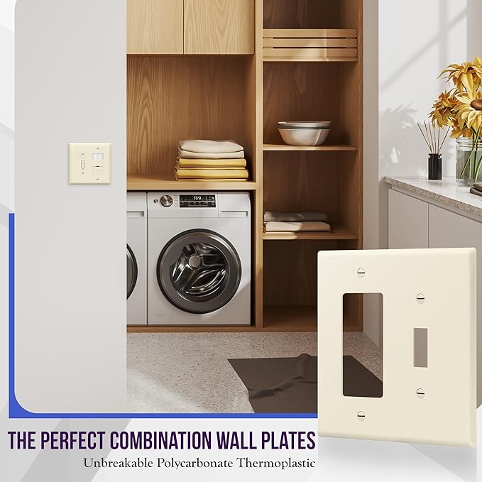 ENERLITES Combination Toggle Light Switch/Decorator Light Switch Plate, Double Switch Wall Plate, Mid-Size 2-Gang 4.88" x 4.92", Polycarbonate Thermoplastic, 881131M-LA, Light Almond