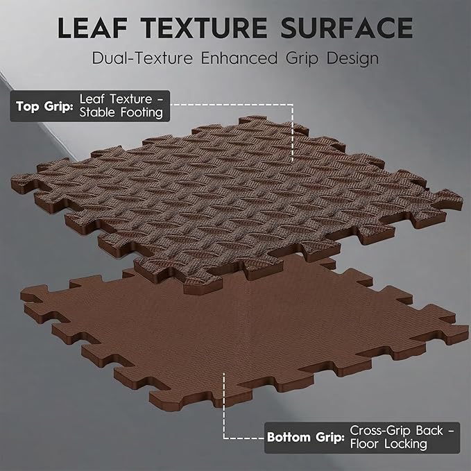 18 Tiles Puzzle Exercise Mat, EVA Interlocking Foam Floor Tiles, Non-Slip, Protective, Water-Resistant Flooring for Home Gym & Workout Equipment, 12.6" x 12.6" x 0.4", 18 Sq Ft