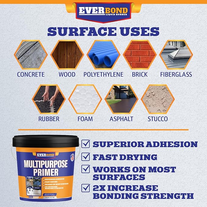 Everbond Multipurpose Primer - Primer for Roof Coatings - Use on EPDM Rubber, Wood, Fiberglass, Concrete, and Metal Surfaces - Easy to Apply on RVs, Campers, and Trailers - 4.75 Gallons