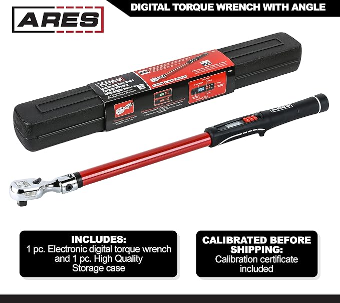 ARES 43008 1/2-Inch Drive Flex Head Digital Torque Wrench | Torque and Angle Readings