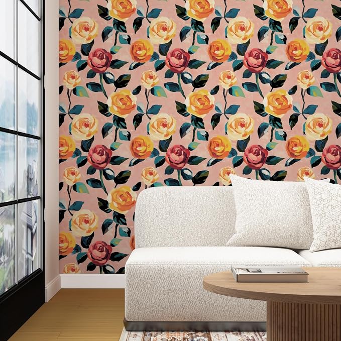 Watercolor Boho Floral Peel and Stick Wallpaper 17.5" x393",Colorful | Self Adhesive/Removable/Waterproof/Thick Vinyl Contact Paper for Bathroom Bedroom Shelf Cabinet Drawer,Prepasted,Easy Peel
