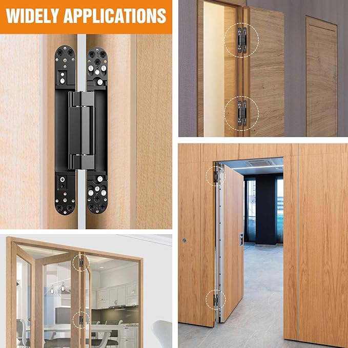 9.7" Hidden Door Hinge/Concealed Hinges,Invisible Hinges,Invisible Door Silent 180 Degree Swing Hinge 3-Way Adjustable Butt 9.7 x 3.3 x 1inch (Black, 9.7 inches)