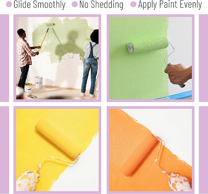 Bates- Paint Roller Covers, 9", Yellow Stripes, 8 Pack, Covers for Paint Rollers 9 Inch, 9 Inch Paint Roller Covers, Paint Roller Cover, Paint Roller Covers 9 Inch, Large Paint Roller Covers