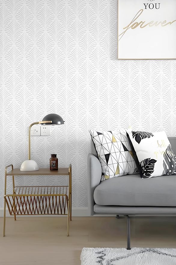 Safiyya Peel and Stick Wallpaper Geometric Contact Paper Light Grey Modern Wall Paper Boho Self Adhesive Removable Wallpaper for Bedroom Vinyl Rolls 17.3"x78.7"