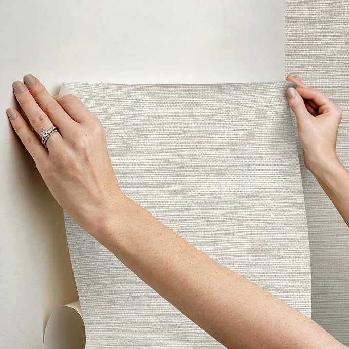 RoomMates Neutral Dimensional Grasscloth Peel and Stick Wallpaper, RMK12682PLW