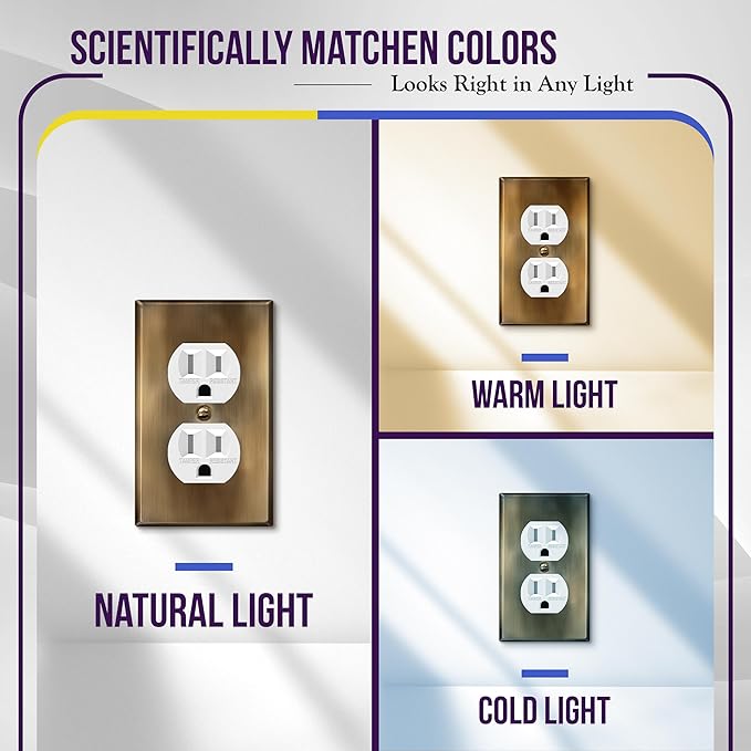 ENERLITES Duplex Receptacle Metal Wall Plate, Stainless Steel, Outlet Cover, Corrosion Resistant, Standard Size 1-Gang 4.50" x 2.76", Stainless Steel 201, 7721-AB, Antique Brass