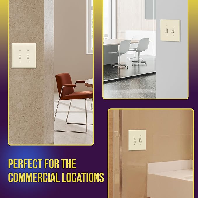 ENERLITES Jumbo Double Toggle Switch Cover, Two Gang Light Switch Wall Plate, Gloss Finish, Oversized 2-Gang 5.5" x 5.5", Unbreakable Polycarbonate Thermoplastic, UL Listed, 8812O-LA, Light Almond
