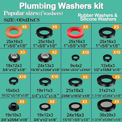 XBVV 37 Size 1075 Pcs Faucet Washers & O-Rings Kit & Plumbing Gasket 3-in-1 Home Universal Rubber Washers Assortment Kit for Faucet Hose Spigot Plumbing Seal Repair with Pick Hook