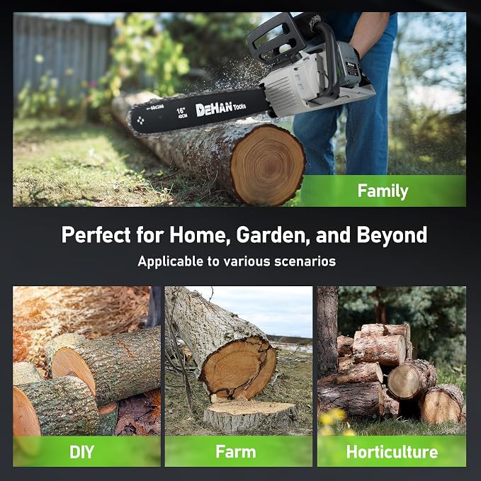 16 Inch Brushless Electric Chainsaw with 2 x 4.0Ah 21V Battery, Tool-Free Chain Tensioning, Instant Chain Brake & Transparent Oil Tank – Tools for Tree Trimming & Wood Cutting