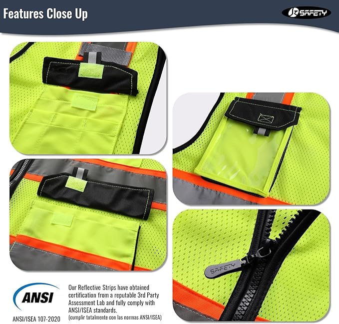 JKSafety Hi Vis Reflective Safety Vests for Men Women High Visibility Vest with Pockets Mesh Fabric Construction Safety Apparel Neon Vest for Work (220-Yellow XL)