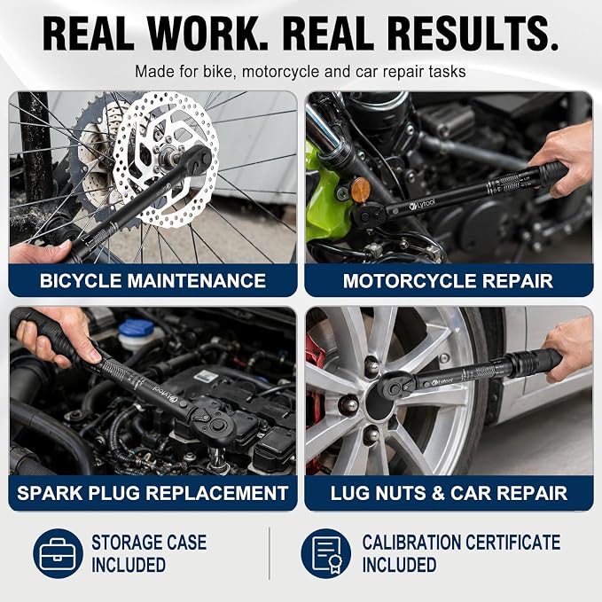 3 Pcs Torque Wrench Set (1/4", 3/8", 1/2" Drive Click Type, ±3%) | 72-tooth dual scale covers 10-220 in-lb & 5-170 ft-lb. Ideal for bike, motorcycle & auto repair