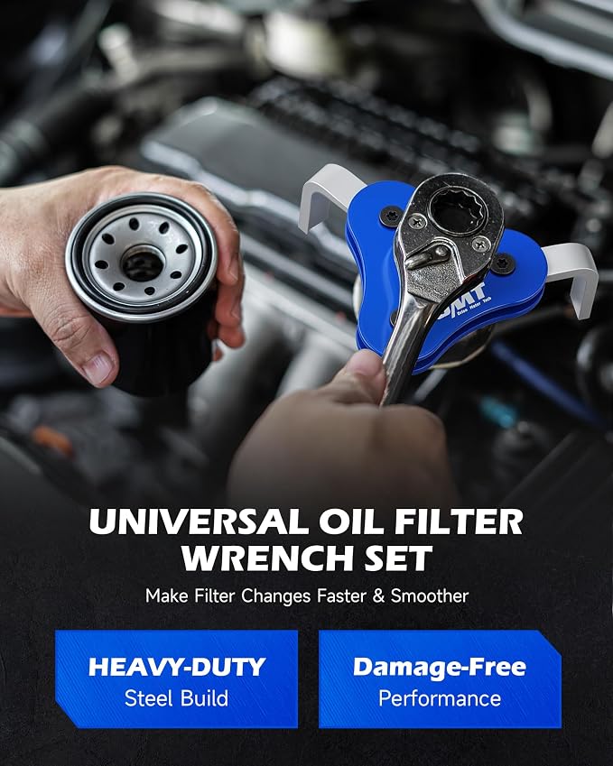 OMT 2pc Oil Filter Wrench Set, 2.5-4 & 2.7-5.1 in. Diameters | Adjustable Oil Filter Removal Tools for 1/2 & 3/8 in Drive, Universal Oil Change Filter Wrenches for Car Truck Motorcycle