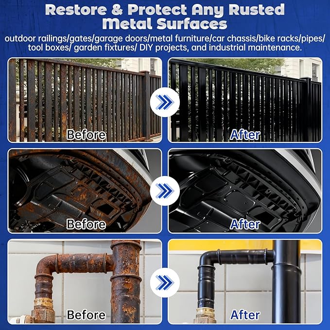 2-in-1 Rust Converter & Metal Primer - 35 oz Black Rust Inhibitor Paint for Metal Protection, Long-lasting Anti-Rust Coating for Automotive, Iron Fence, Garage Door, Outdoor Furniture