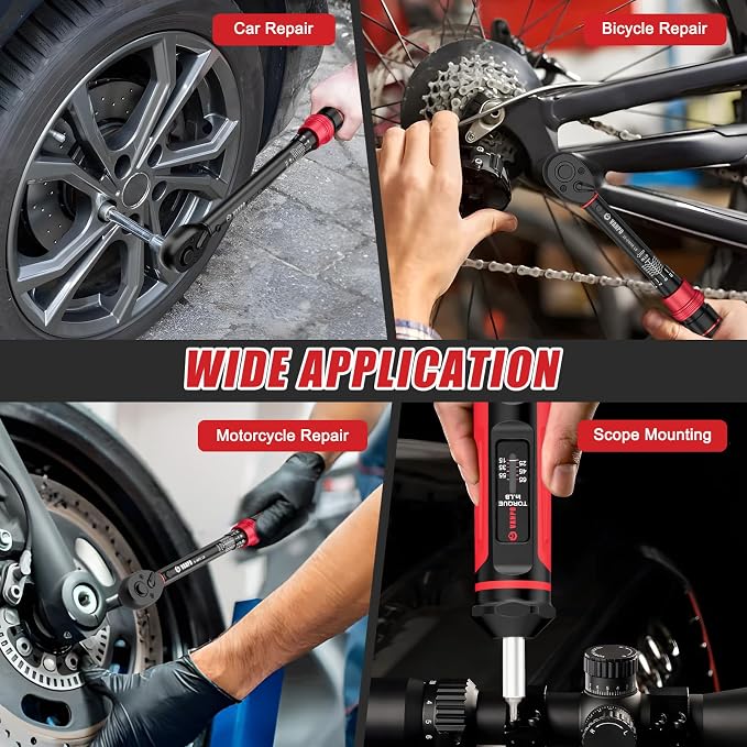 VANPO Torque Wrench Set, 1/4" 3/8" 1/2" Drive, for Bike, Motorcycle, Car | 20-240 In.lb, 5-45 Ft.lb, 10-170 Ft.lb with 3 Adapters,±3% Accuracy, Click Torque Wrenches, 72-Tooth,Dual Scale,Storage Case