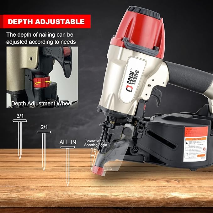 Siding Nail Gun CN565B, 15 Gauge 1-1/4-Inch to 2-1/2-Inch Pneumatic Coil Siding Nailer for Siding Sheathing Fencing Roof Decking