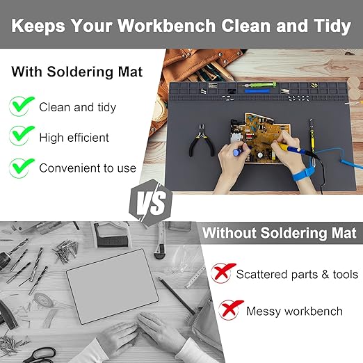 23.7'' x 13.8'' Large Soldering Mat with Wrist Strap and Grounding Accessories, 932°F Heat Resistant Silicone Repair Mat, Extra Large Work Mat for Electronics Cellphone Laptop Repair (Grey)