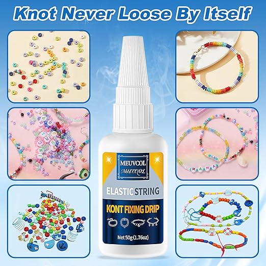 Meuvcol Jewelry Bracelet Glue for Elastic String Knot,2 Pcs Clear Clay Beads Glue for Bead Charms, Punctuation Beads, Jewelry Bracelet Making Supplies Kit for Plastic Bracelet Stretchy Cord (100g)