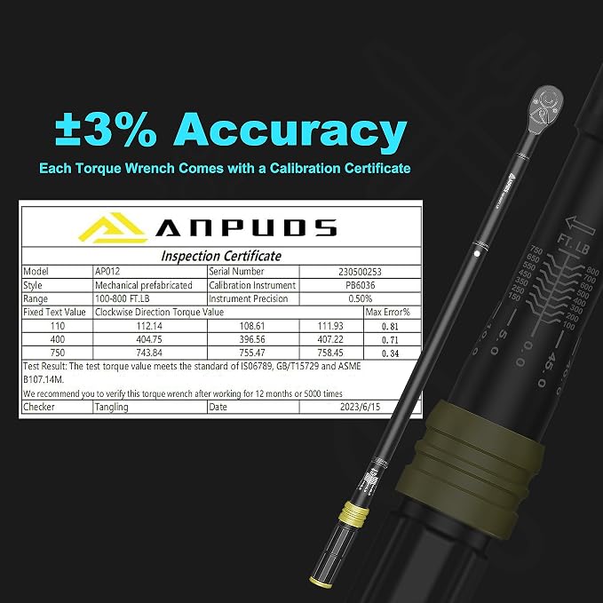 3/4" Click Torque Wrench, 100-800 Ft-Lb/135.5-1084 Nm, Heavy Duty | ±3% Accuracy, 48-Tooth Quick Release, Cr-V Steel, Dual-Direction, for Semi Truck, Tractor, Diesel, Construction & Mining