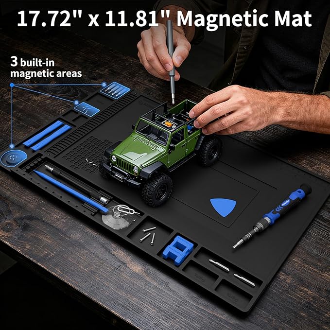 STREBITO Solder Mat Electronics Mat Silicone Repair Mat, Heat Resistant 932°F, Magnetic Project Mat Solder Pad for Soldering, Computer, Laptop, Cell Phone, RC, Gun, Size 17.7" x 11.8" (Black)