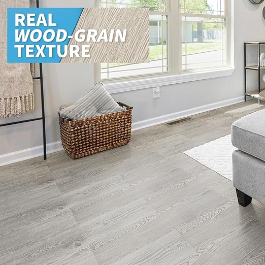 Art3d 36-Pack Peel and Stick Luxury Vinyl Flooring Tiles, 54 Sq. Ft Self Adhesive Wood Plank for Kitchen, Bedroom, Bathroom, Grey Ash