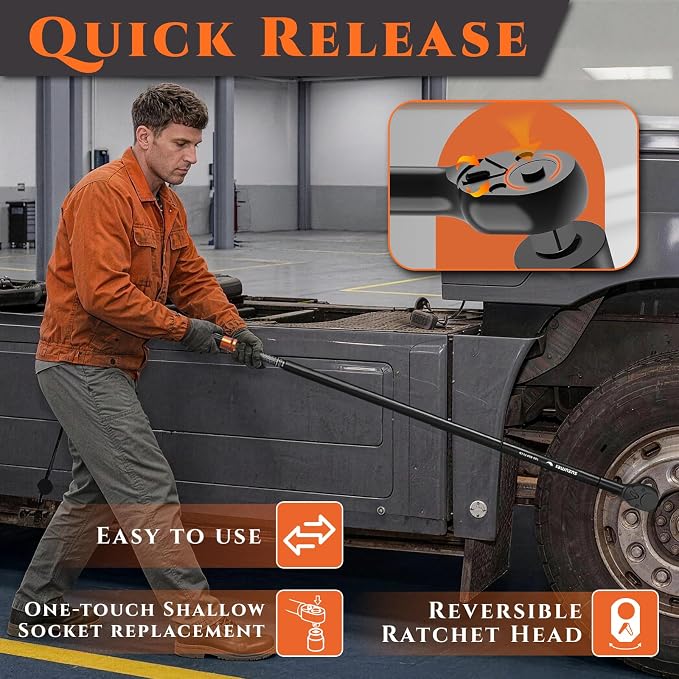 3/4-Inch Drive Click Torque Wrench (100-800 Ft.Lb/ 135.6-1084.8 N.m) | ±3% Accuracy Quick Release Dual-Direction Dual-Scale for Heavy Equipment, Semi Truck, Tractor, Construction Machinery Repair