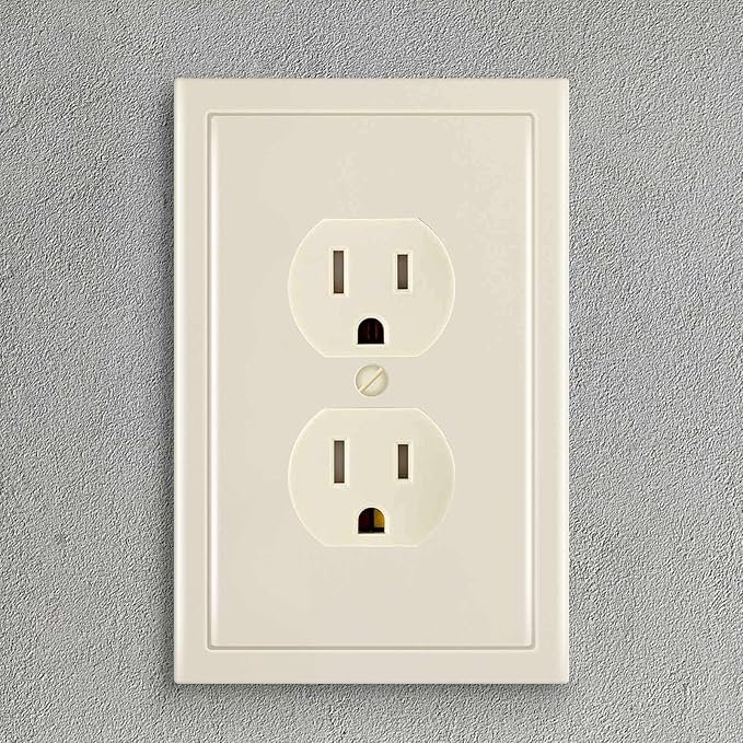 Henne Bery Modern Edge Decorative Wall Plate Switch Plate Outlet Cover, Durable Solid Zinc Alloy (Single Duplex 2PK, Light Almond)